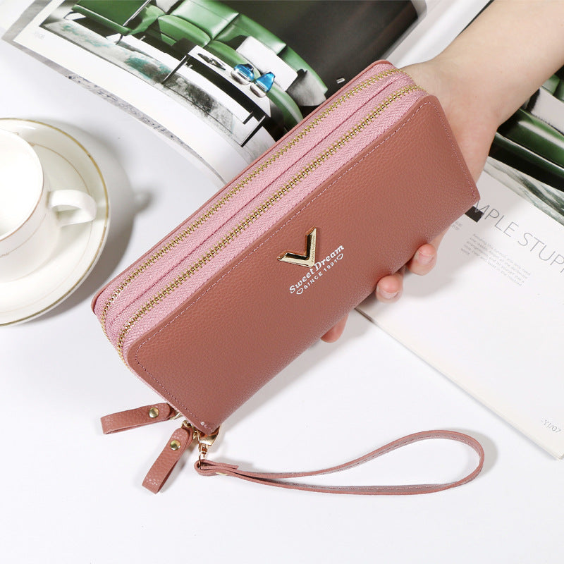 2023 Fashionable Double-Zipper Leather Wallet for Women