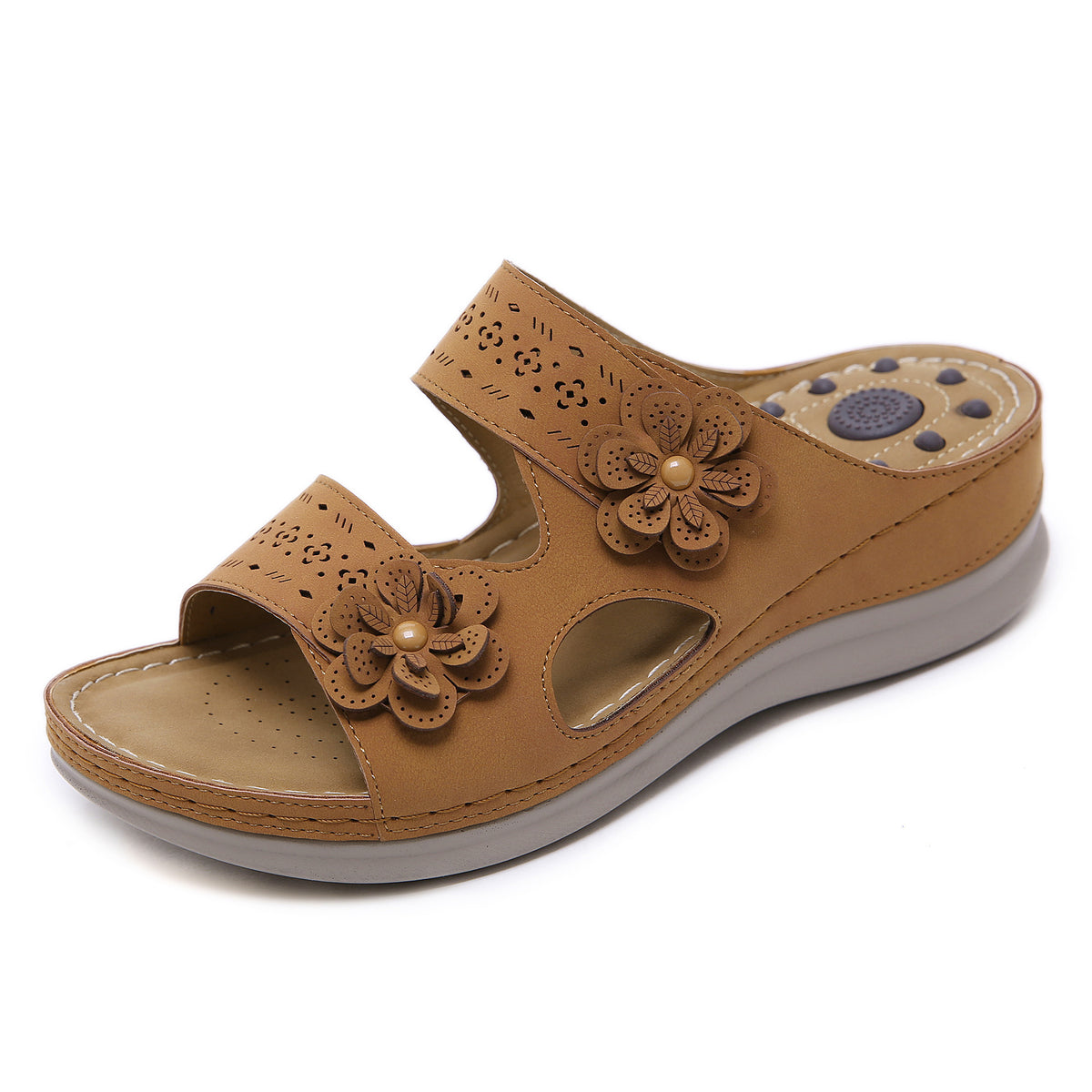 Retro Flower Massage Sandals with Slope Heel Comfort