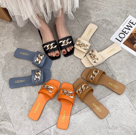 Elegant Metal-Link Flat Slippers