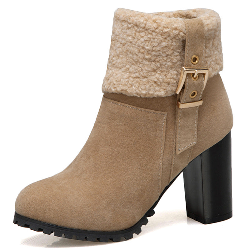 Elegant Suede Winter Heels with Lamb Fur