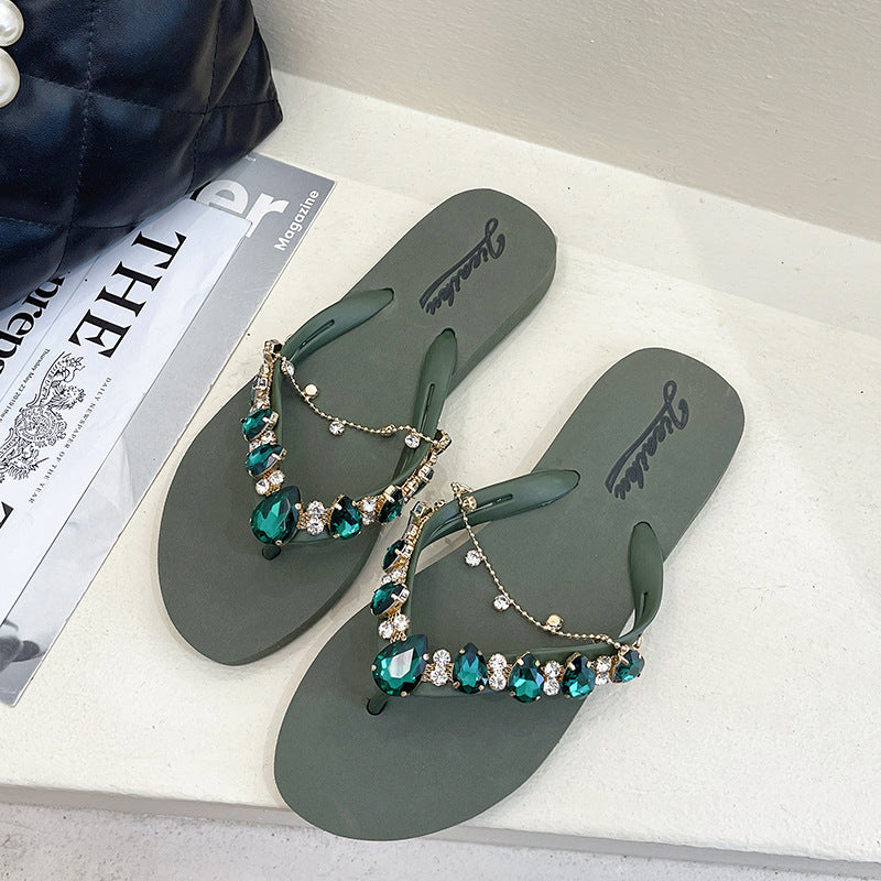 Rhinestone Chain Flip-Flops for Women's Casual Fashion