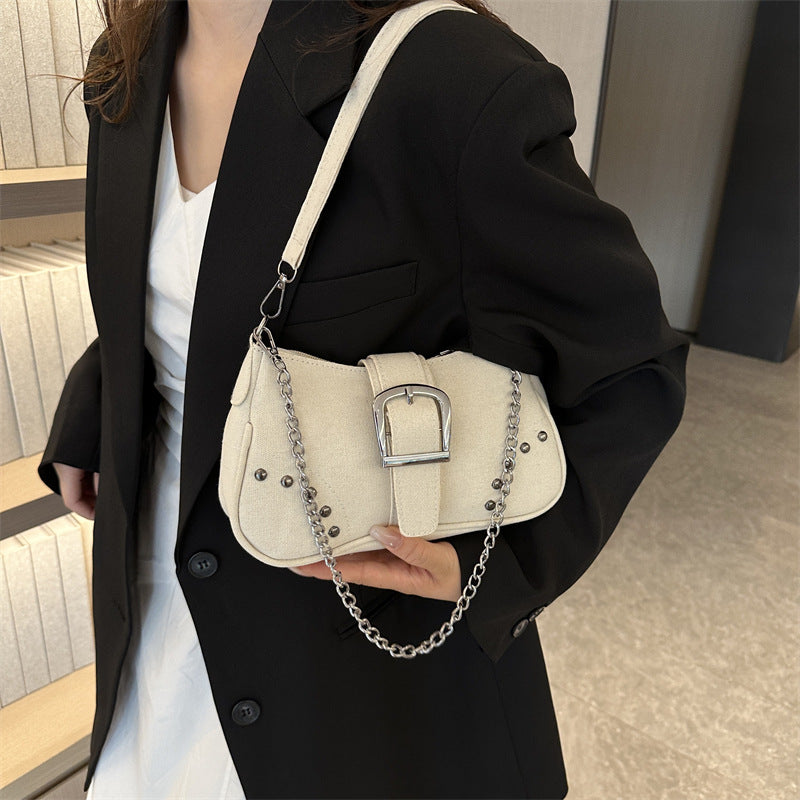 Chic Canvas Shoulder Bag with Chain Strap for Women