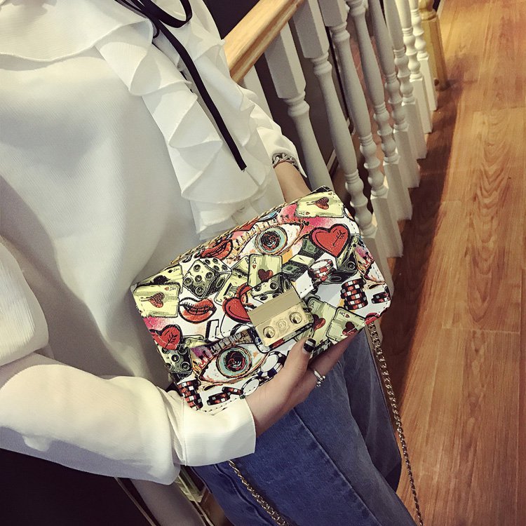 Trendy Printed Mini Crossbody Bag with Chain Strap