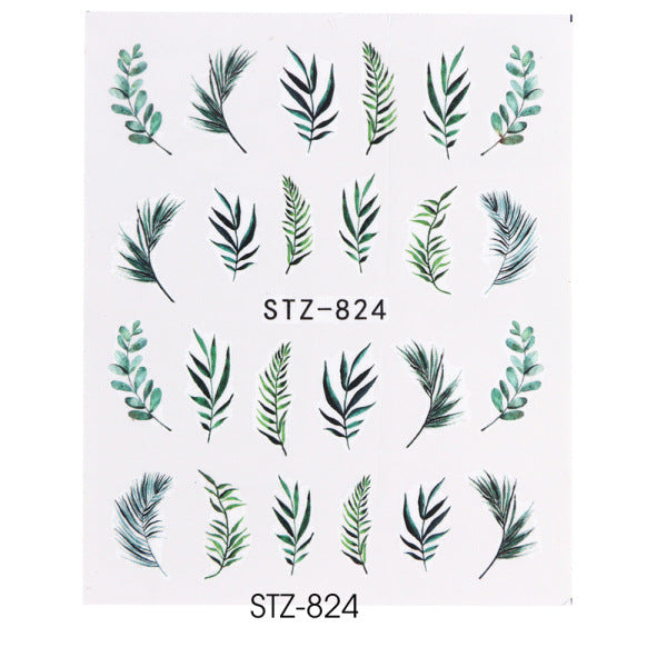 Elegant Green Leaf Rose Nail Decals