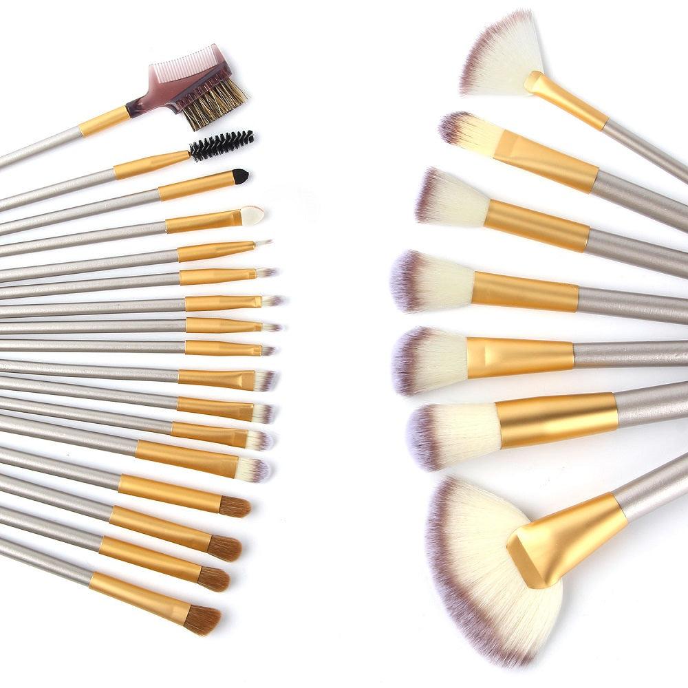 Elegant 24-Piece Champagne Cosmetic Brush Set