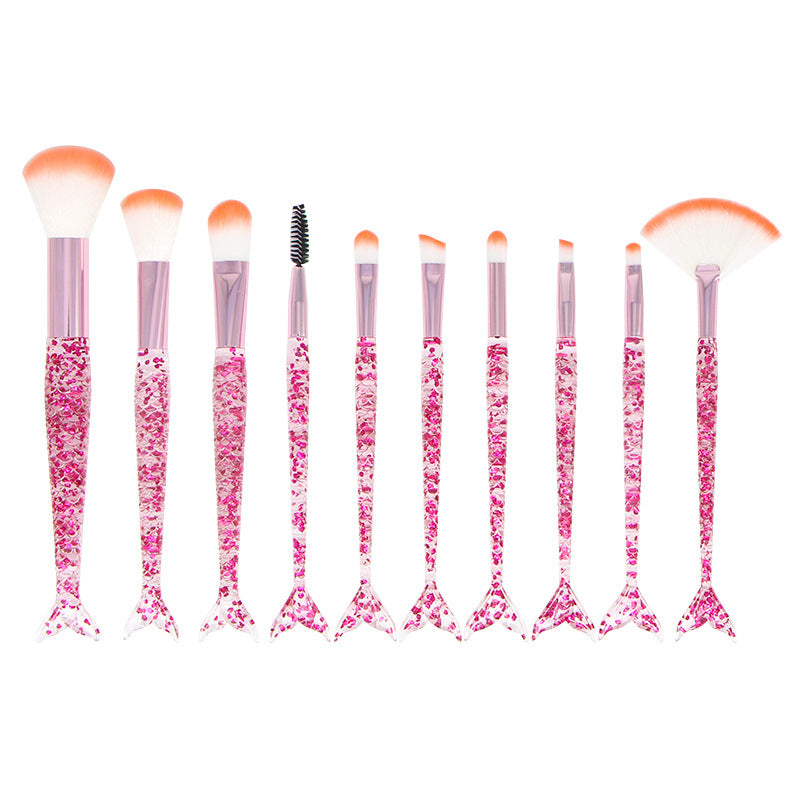 Mermaid Tail Crystal Makeup Brush Set (10 Pcs)