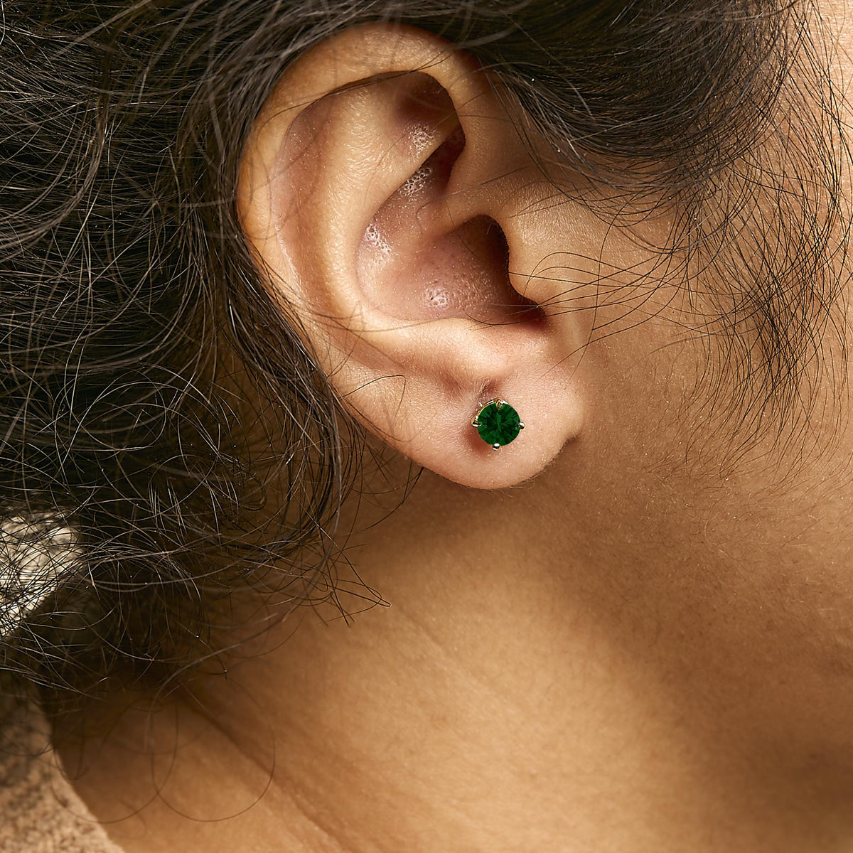 14K Gold Lab Grown Green Diamond Solitaire Stud Earrings