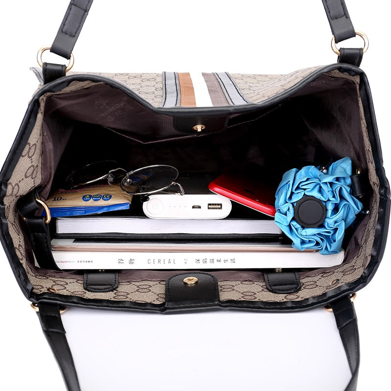 Women's Handbags Ladies Shoulder Bag PU Fashion Hit Color Printing Bottom Wear-resistant Rivets Large Capacity