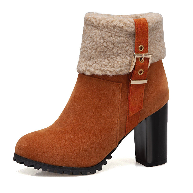 Elegant Suede Winter Heels with Lamb Fur