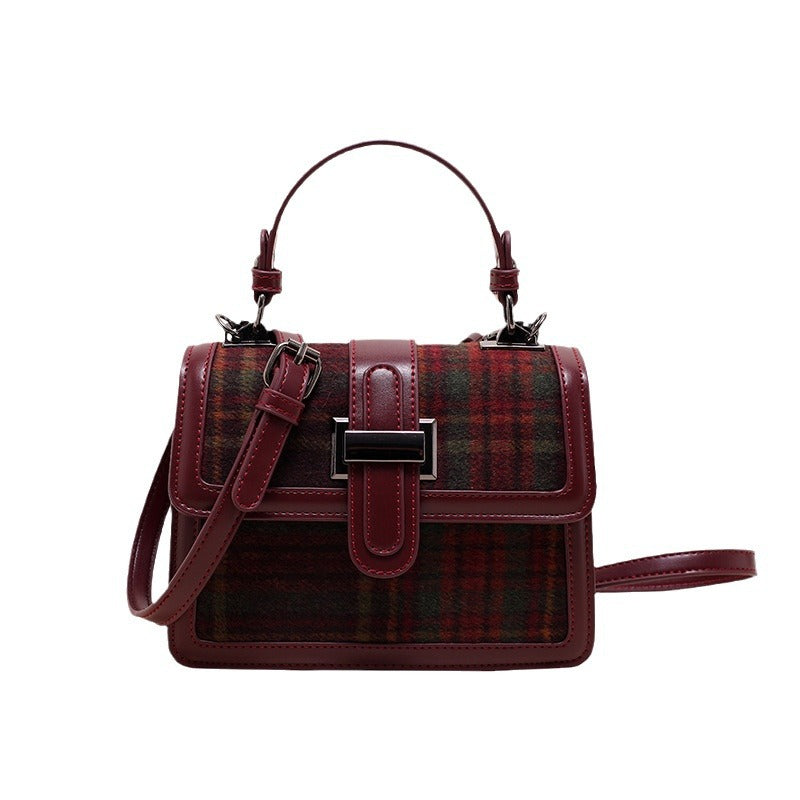 Elegant Vintage Wool Plaid Tote