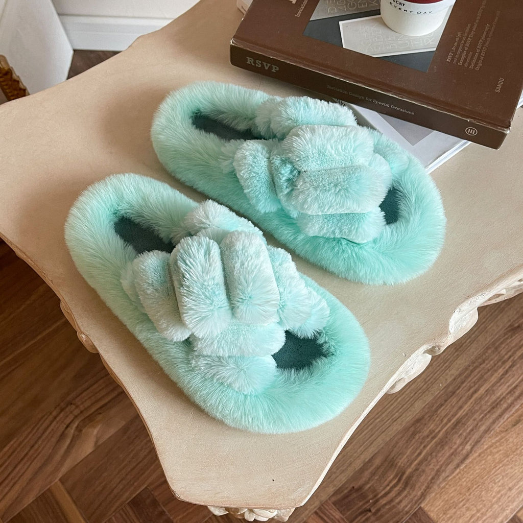 Luxury Gradient Rabbit Fur Slippers