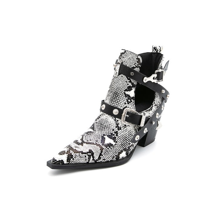 Women’s Short Pointed Toe Western Ankle Boots, 5CM Heels