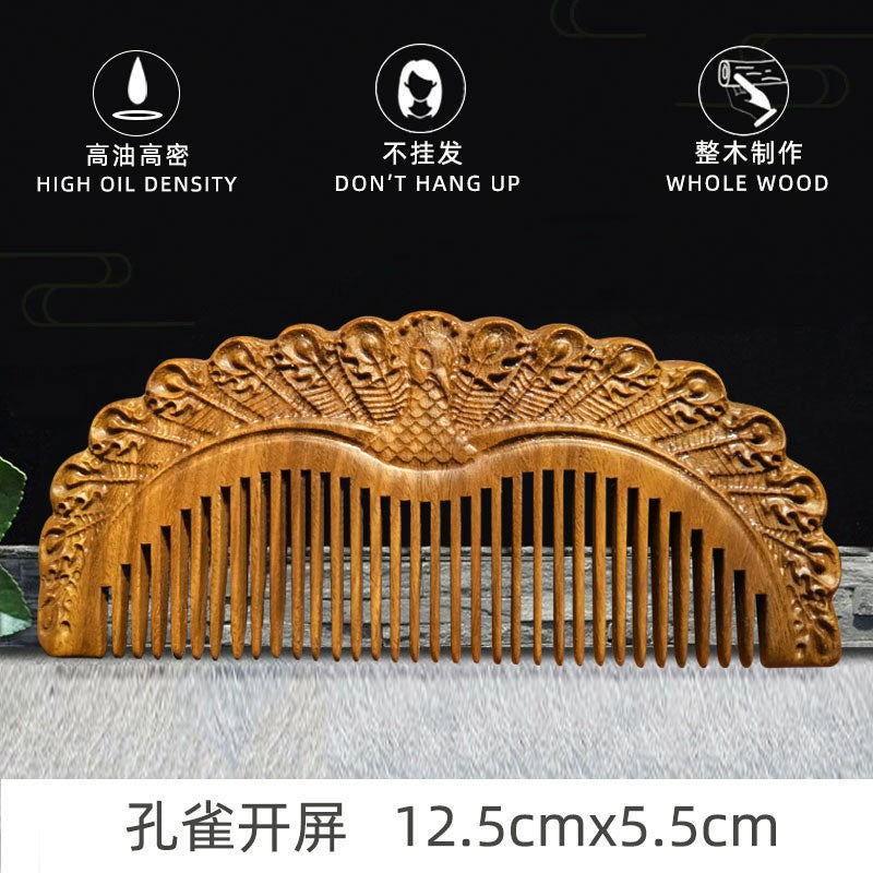 Antique-Style Green Sandalwood Comb Set