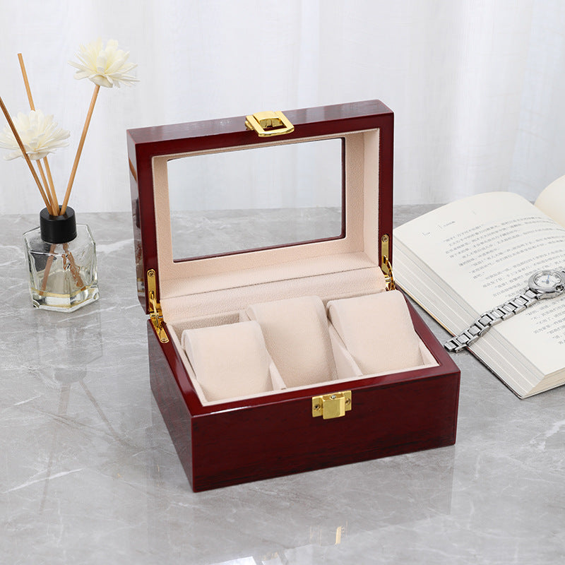 Red 12-Slot Lacquered Watch Box with Transparent Lid