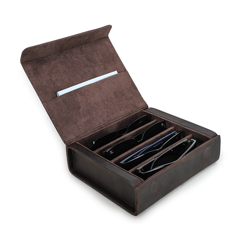 Vintage Crazy Horse Leather Rectangular Glasses Case Set