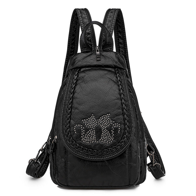 Luxury Embroidered Solid Color Soft Backpack for Women
