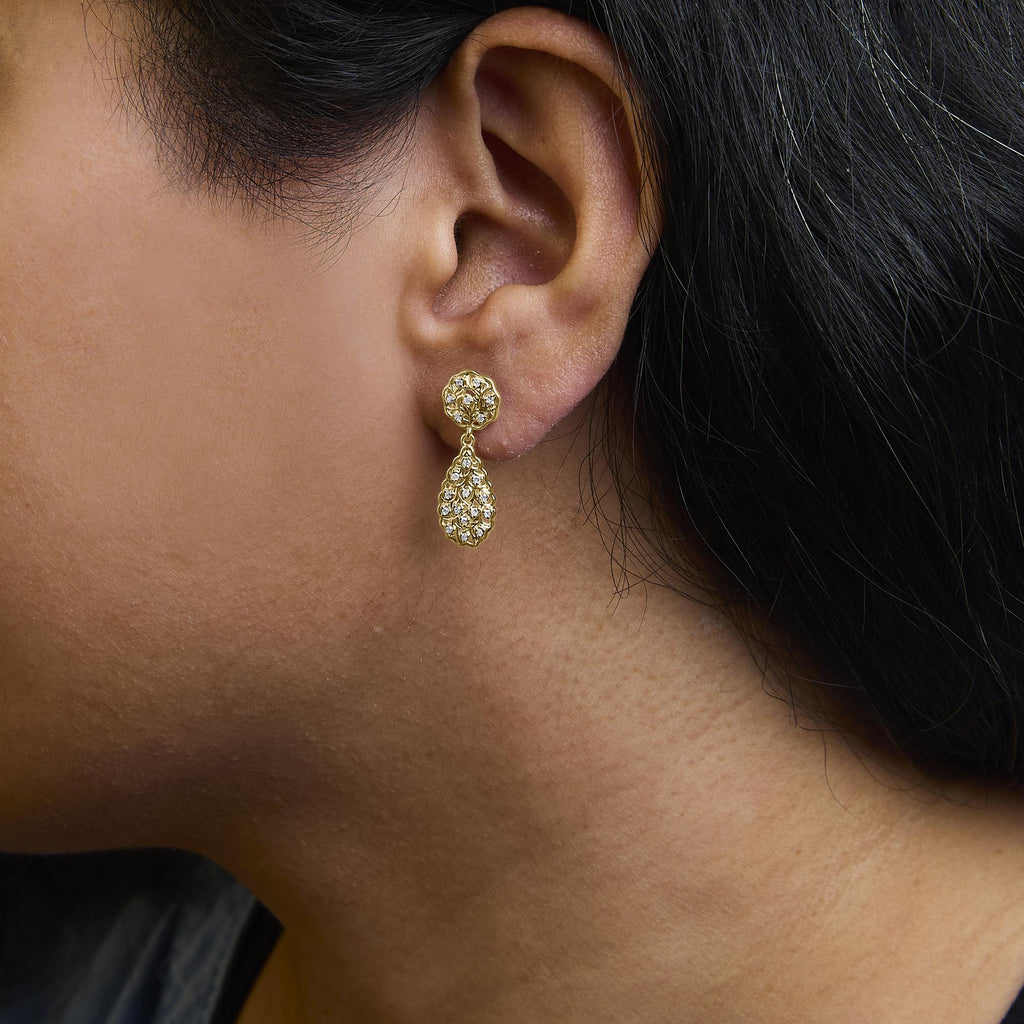 14K Yellow Gold Plated  1/5 Cttw Diamond Teardrop Filigree Earrings