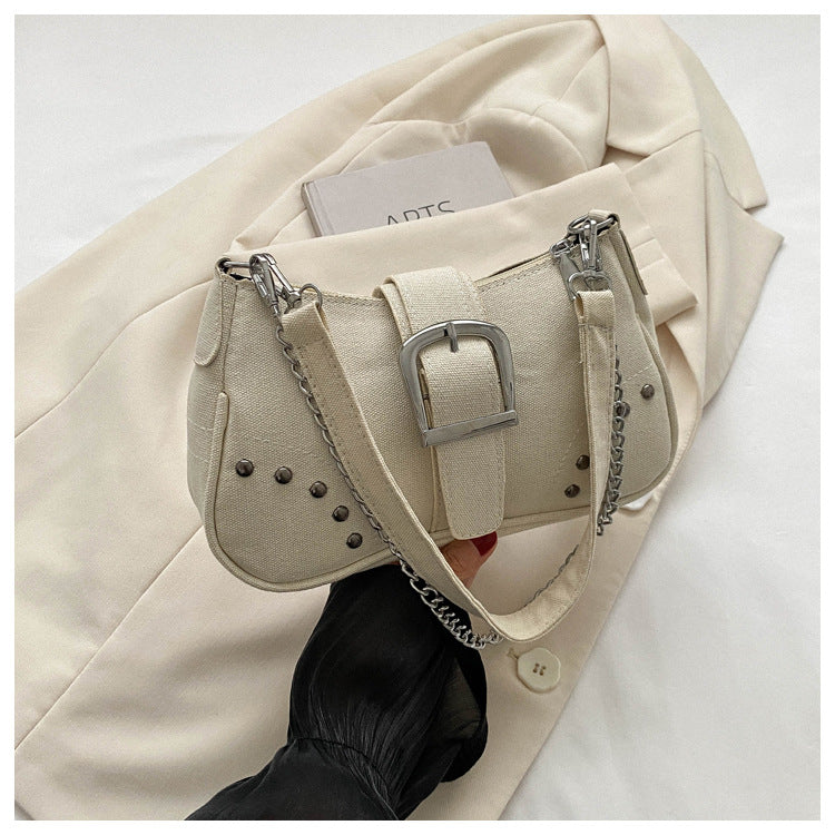 Chic Canvas Shoulder Bag with Chain Strap for Women