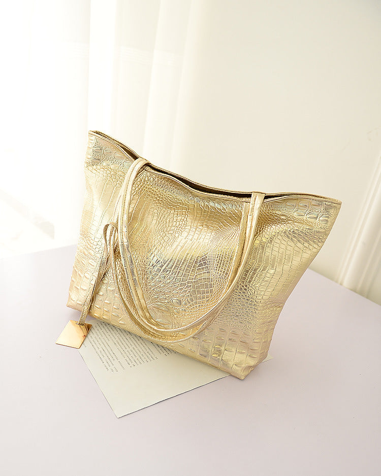 Large Capacity PU Tote Bag with Crocodile Pattern