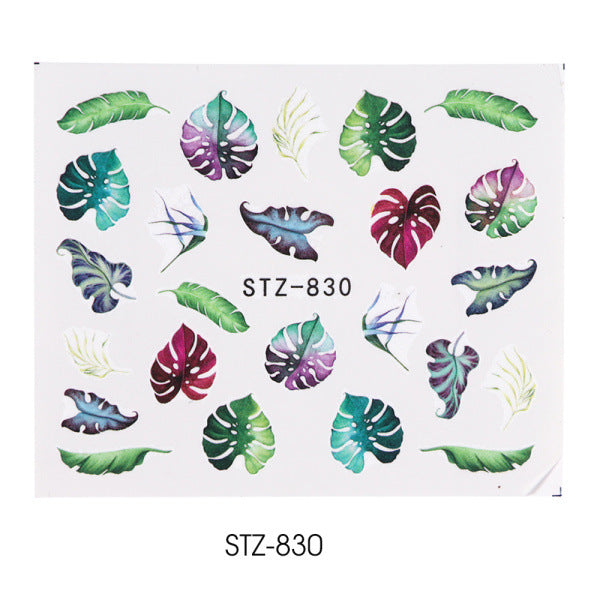 Elegant Green Leaf Rose Nail Decals