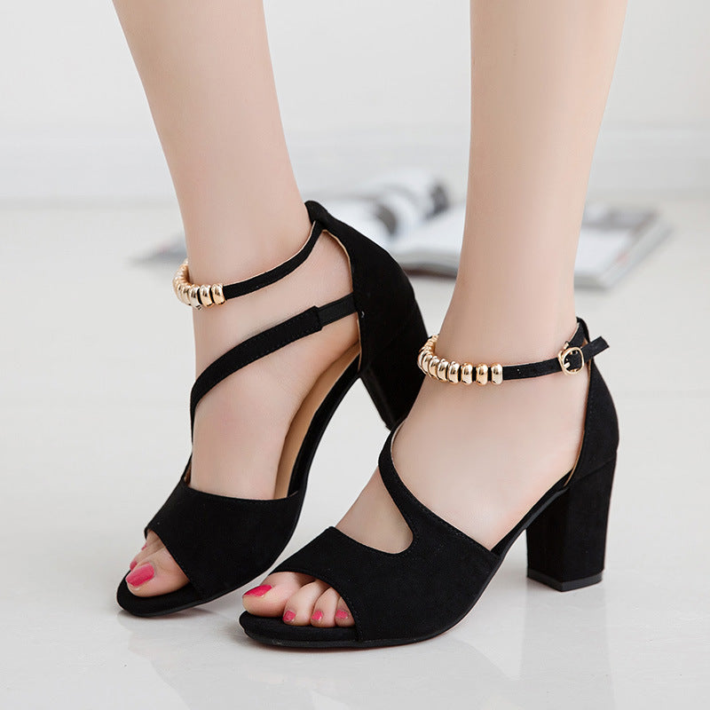 Elegant Suede Buckle Heels