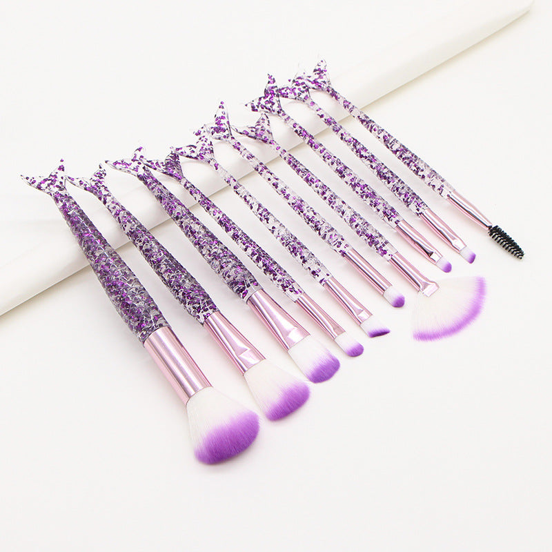 Mermaid Tail Crystal Makeup Brush Set (10 Pcs)