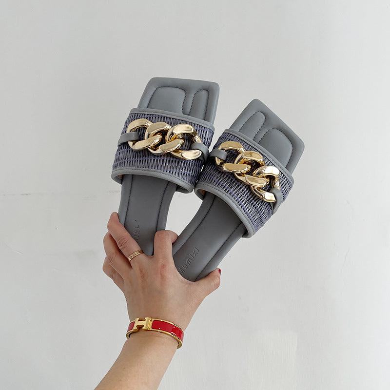 Elegant Metal-Link Flat Slippers