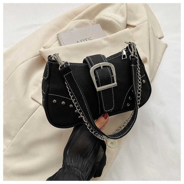 Chic Canvas Shoulder Bag with Chain Strap for Women