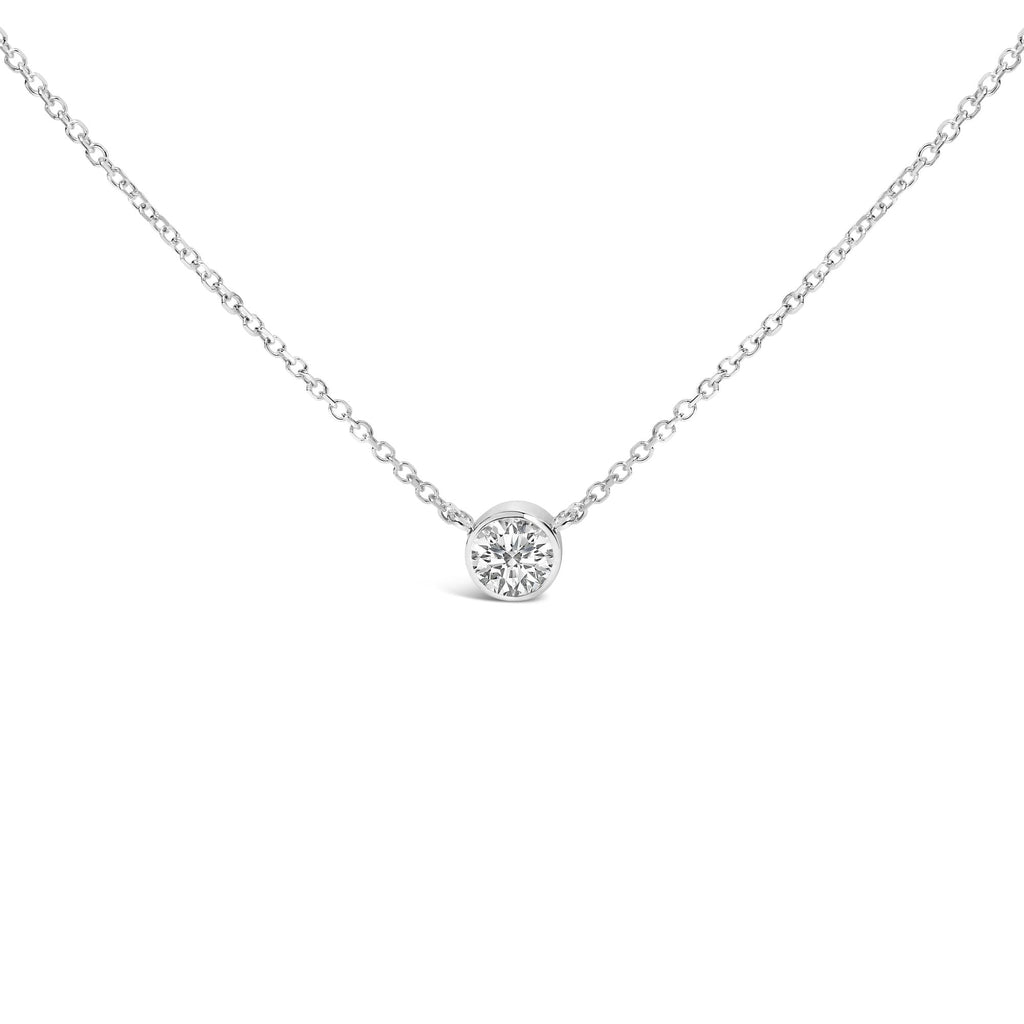 14K White Gold 1.00 Cttw Bezel Set Round Lab-Grown Diamond Solitaire 18" Pendant Necklace (F-G Color, VS1-VS2 Clarity)
