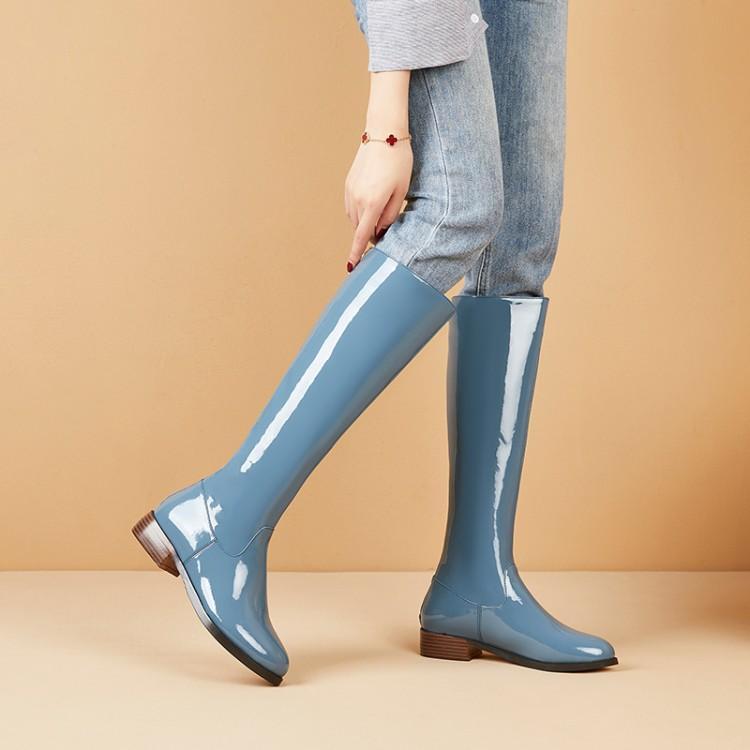 Peacock Blue Low Heel Women's Boots