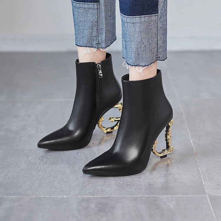 Elegant Cowhide Ankle Boots