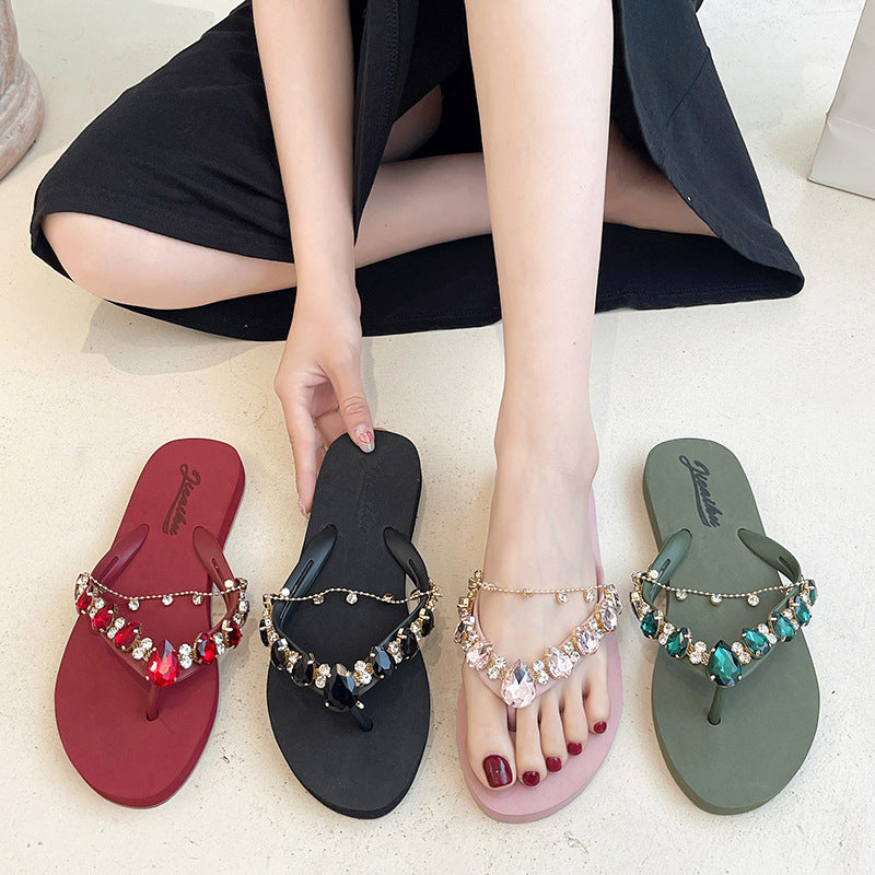 Rhinestone Chain Flip-Flops for Women's Casual Fashion