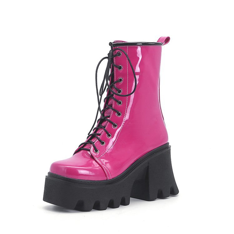 Patent Leather Square Toe Lace-up Shoes - Euro/American Style