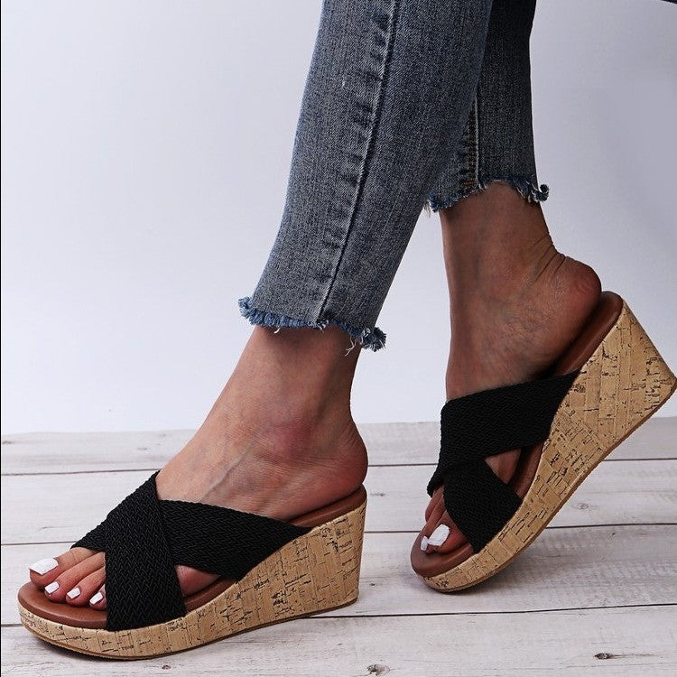Elegant Blue Velvet Platform Slippers