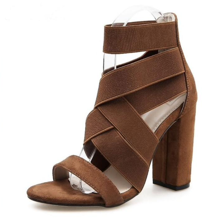 Chunky Heeled Open-Toe Sandals with Cross Straps