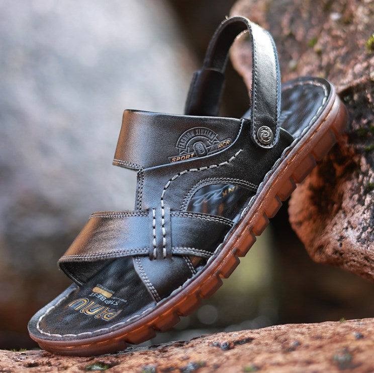 Men's Summer Beach Shoes in First Layer Cowhide