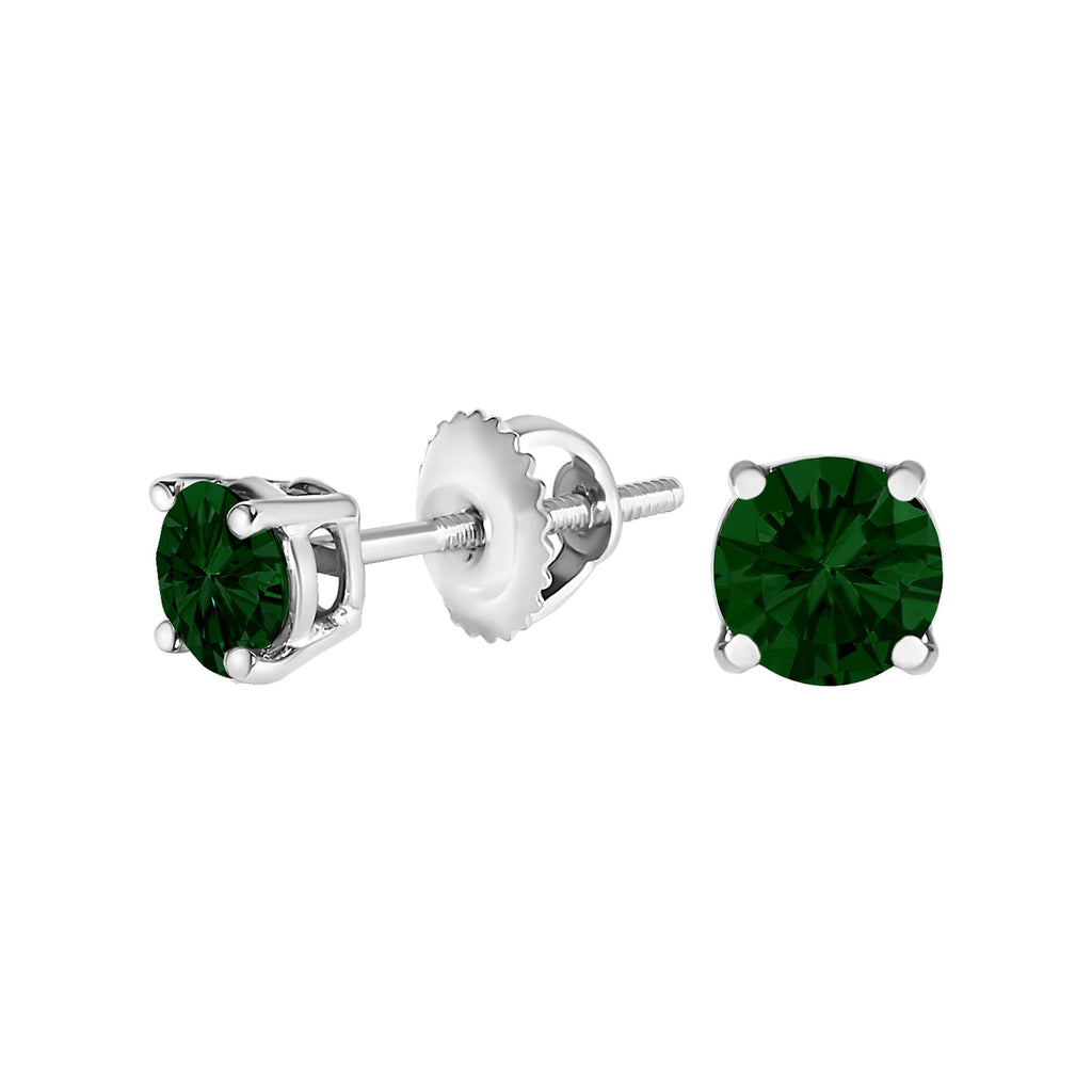 14K Gold Lab Grown Green Diamond Solitaire Stud Earrings