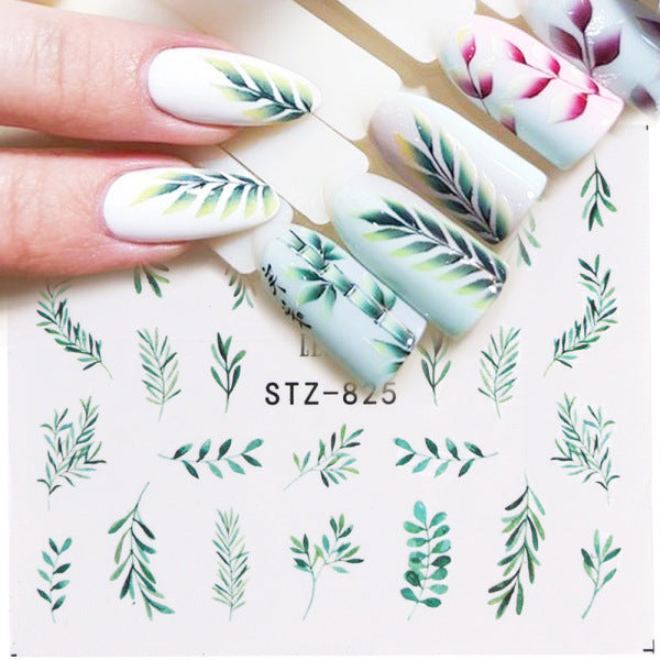 Elegant Green Leaf Rose Nail Decals