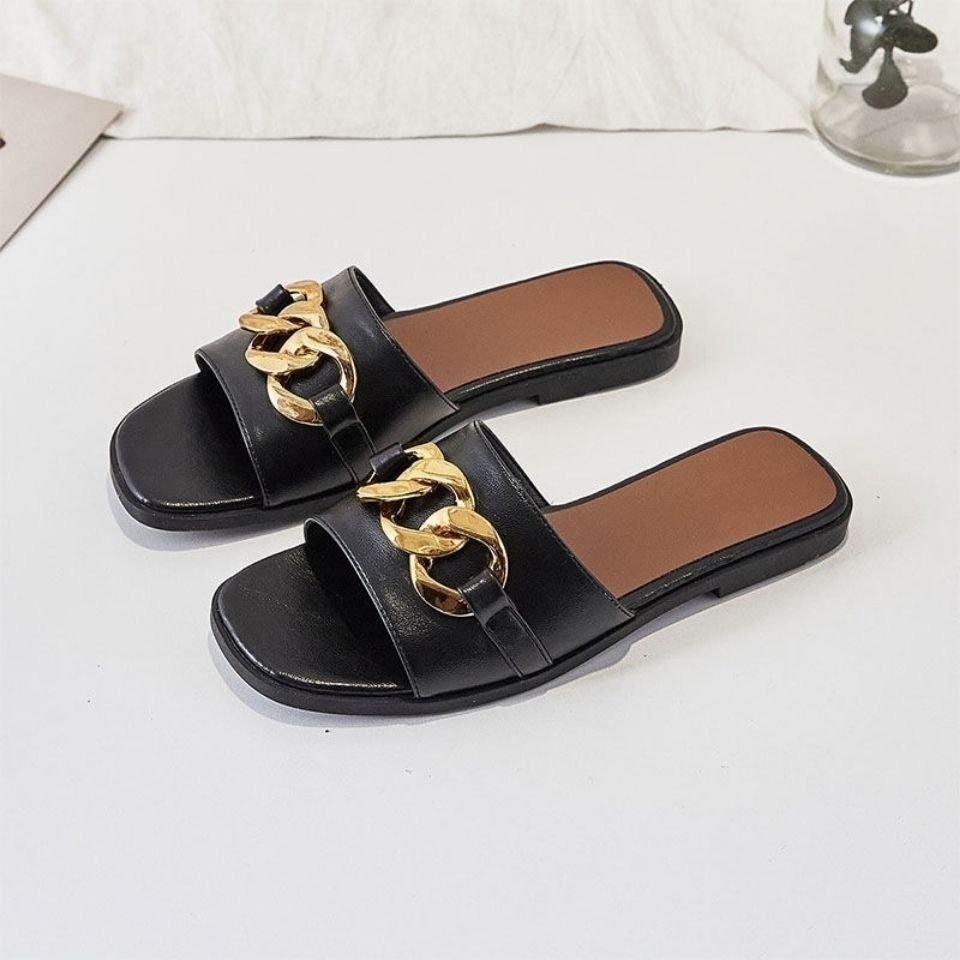 Elegant Chain-Link Slide Sandals