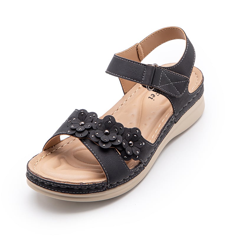 Floral Elegance Plus-Size Wedge Sandals