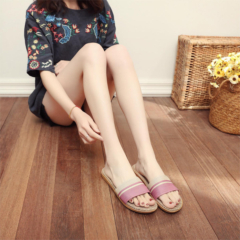 Candy Color Cotton Linen Women's Indoor Slippers