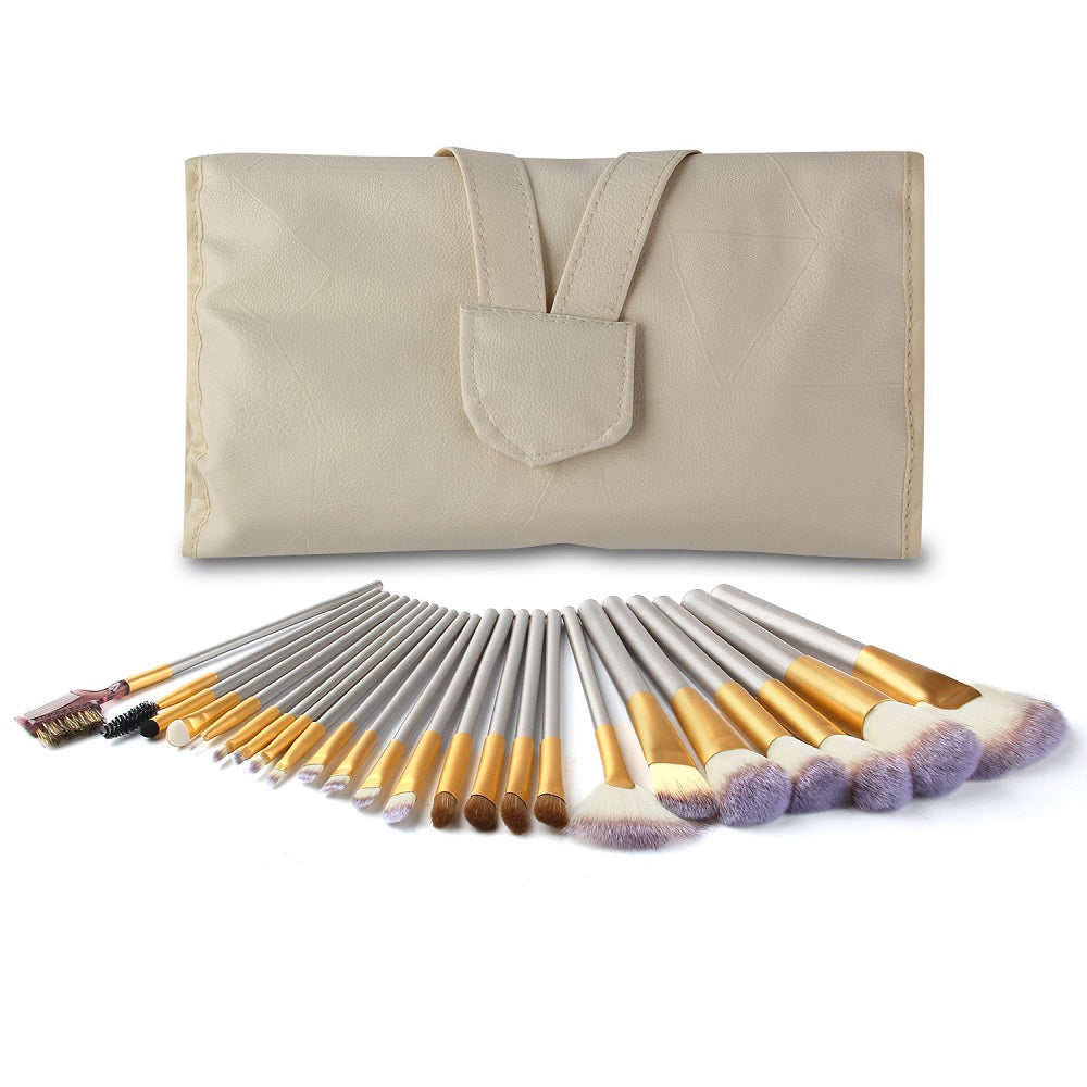 Elegant 24-Piece Champagne Cosmetic Brush Set