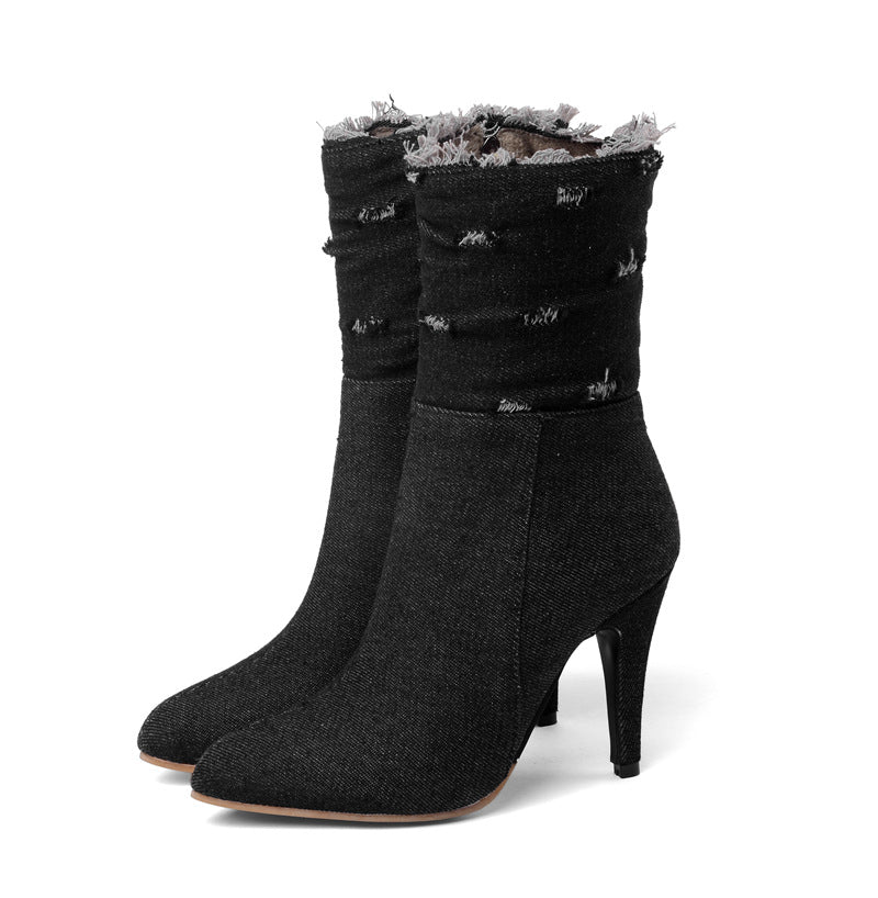 Chic Ripped Denim Ankle Boots