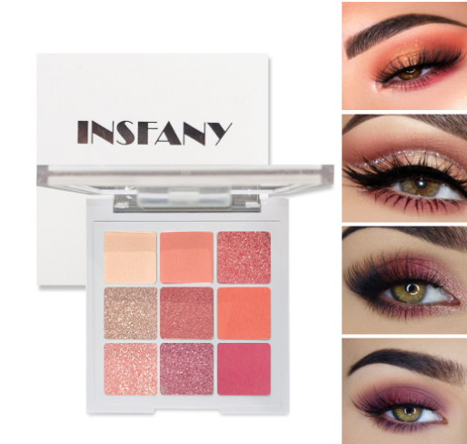 INSFANY 9 Sunset Red Brown Eyeshadow Highlighting Palette