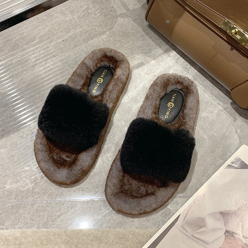 Elegant Rabbit Hair Slippers