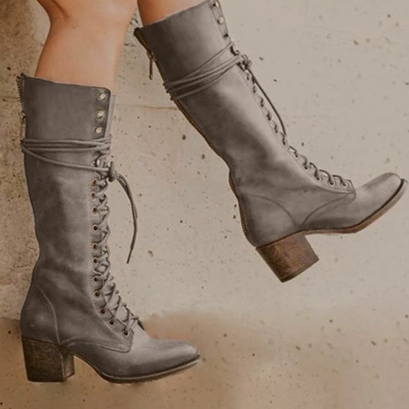 Elegant Heeled Lace-Up Boots