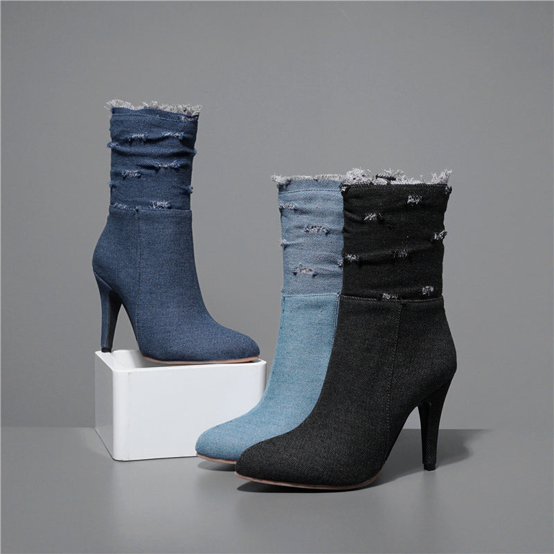 Chic Ripped Denim Ankle Boots
