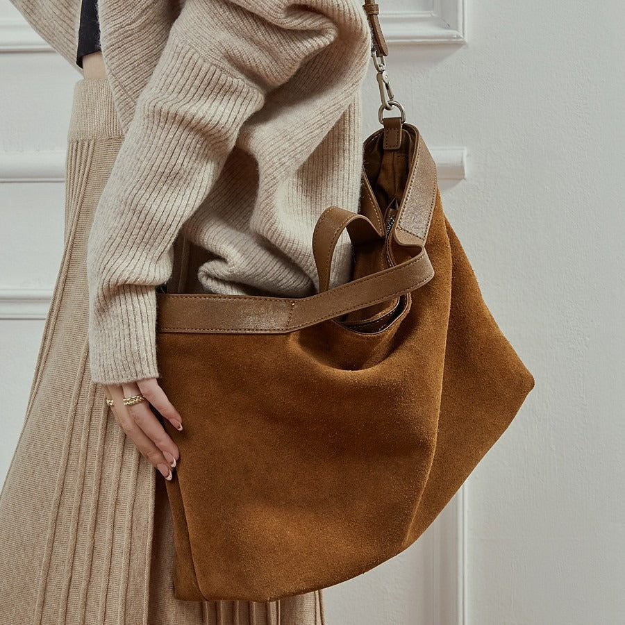 Suede Genuine Leather Structured Tote Bag