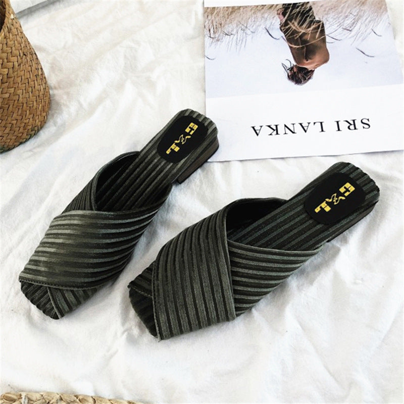 Korean Fashion Summer Low Heel Sandals and Slippers
