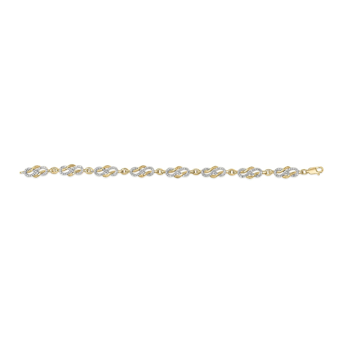 14K Yellow Gold Plated .925 Sterling Silver 1.0 Cttw Diamond Infinity Loop and Swirl Link Bracelet